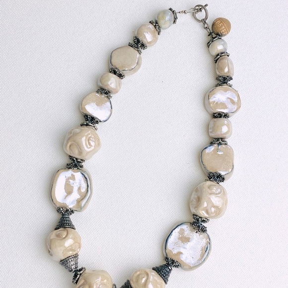 Vintage Statement Necklace - big glazed irregular beads with matching Bracelet - Picture 5 of 14